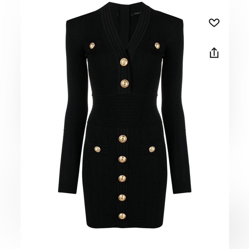 Balmain Short knitted dress with gold buttons black black